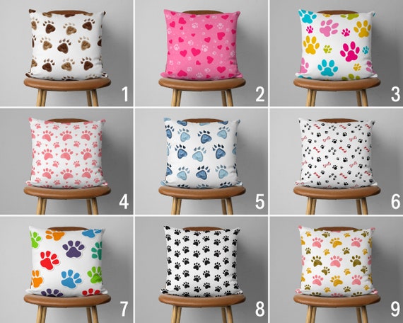 Cat & Dog Paws Pillow Cover, Cute Colorful Pillow Case, Pet Cushion Cover, Any Size Pillow, Gift for Cat Dog Mom, Preppy Cushion Cover