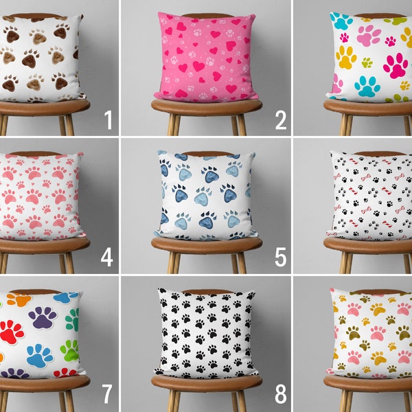 Cat & Dog Paws Pillow Cover, Cute Colorful Pillow Case, Pet Cushion Cover, Any Size Pillow, Gift for Cat Dog Mom, Preppy Cushion Cover