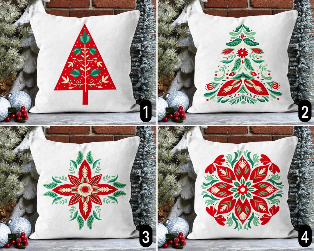 Scandinavian Christmas Pillow Cover, Nordic Winter Holiday Pine Tree ...