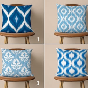 Blue Ikat Print Pillow Cover, Rug Design Pillow Case, Ikat Pattern Cushion Cover, Southwestern Decor, 18x18, 20x20 22x22, Any Size Pillow