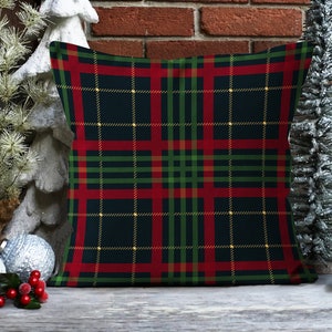 Red Green Plaid & Tartan Pillow Cover, Christmas Holiday Throw Pillow Case, Scottish Style Pattern Winter Pillow Case, Boho New Year Decor 3