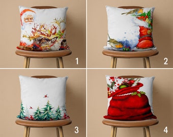 Santa Claus Pillow Cover, Christmas Cushion Cover, Noel Pillow Cover, Christmas Decor, Bedding Textile, New Year's Gift, Any Size Pillow