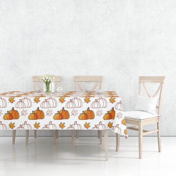 DII Herbst-Tischdecke Bauernhaus-Stil – 152x271 Cm, 100% Baumwolle, Kürbiskaro-Design, Orange/Grau