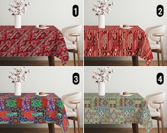 Ethnic Kilim Design Digital Print Tablecloth, Boho Tribal Oriental Rug Pattern Tablecloth, Rustic Turkish Tablecloth,Southwestern Home Decor