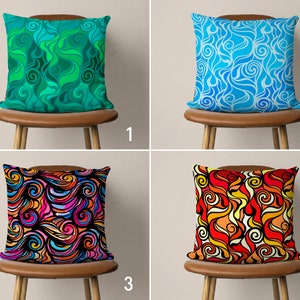 Abstract Vibrant Colored Pillow Case, Wavy Shapes Drawing Cushion Cover, Vivid Throw Pillow Cover, All Sizes, Unique Home Decor, Cover Only