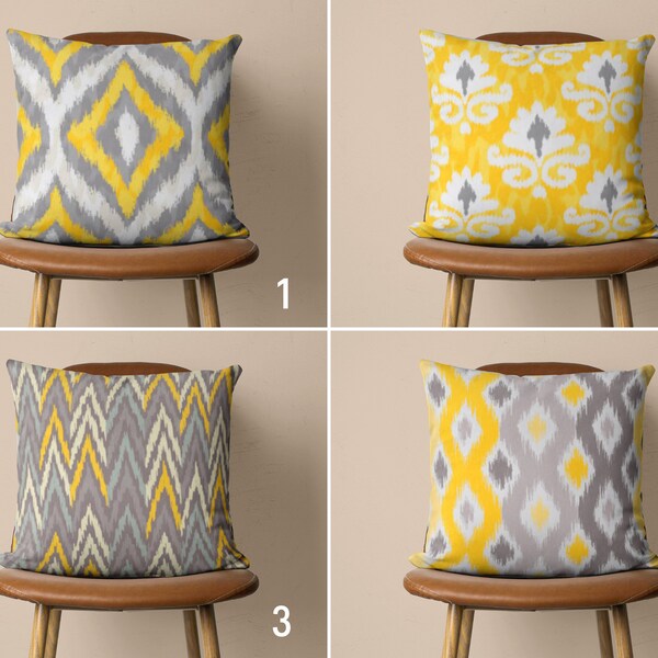 Yellow Grey Pillow Etsy