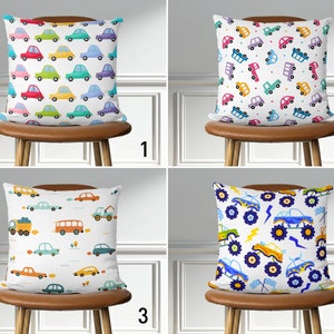 Colorful Cars Pillow Case, Kids Room Pillow Cover, Nursery Cushion Cover, Any Size, Only Cover, Gift for Son, 14x14, 16x16, Baby Shower Gift
