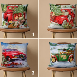 Federa per cuscino rosso per camion di Natale, macchinina rossa su fodera per cuscino invernale, federa per cuscino lombare di Natale, accogliente arredamento Noel, regalo di Capodanno, 20x20