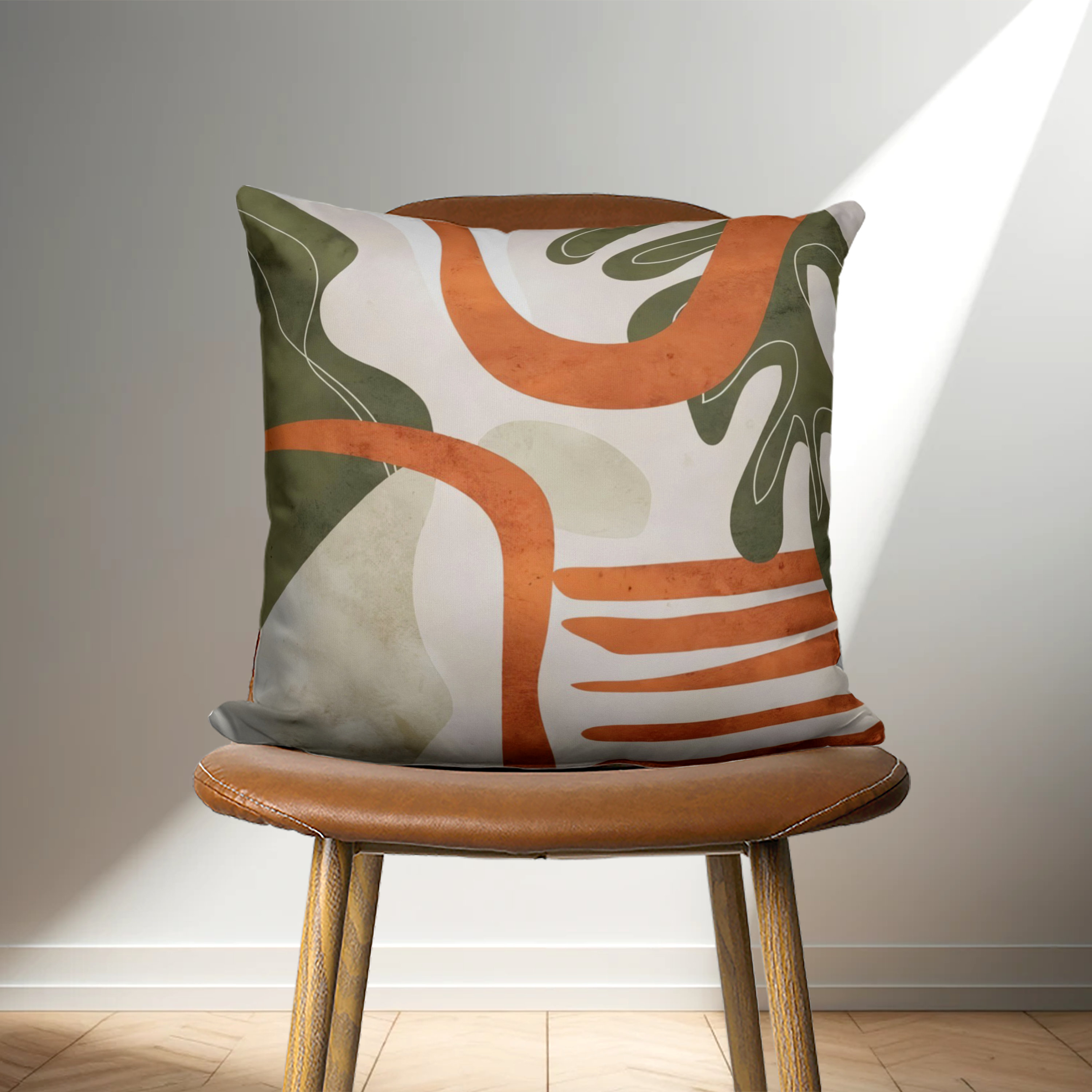 Emvency Modern Abstract Throw Pillow Covers, Set Of 2, Orange Beige & Grey, 18x18 Inch Square Decorative Pillowcases