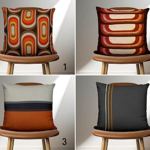 Mid Century Modern Style Pillow Cover, Abstract Retro Pillow Case, Brown Terracotta Gray Cushion Cover, Any Custom Size, Abstract Home Decor