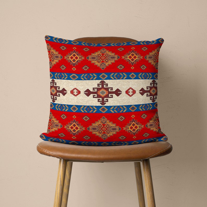 Rug Design Pillow Case Red & Blue Pillow Cover Ethnic Etsy