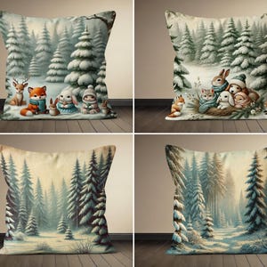 Federa per cuscino con animali del bosco invernale, federa per cuscino con paesaggio di foresta di pini innevati, federa per cuscino per le feste di Natale, regalo di Capodanno, arredamento accogliente