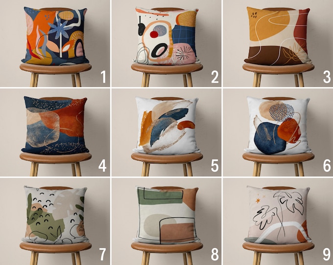 Modern Pillow Covers, Minimalist Drawings Cushion Cover, Boho Blue Colorful Pillowcase, 16x16 18x18 Pillow Cover, Unique Home Decor