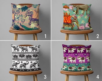 Ethnic Elephant Design Pillow Cover, Authentic Indian Boho Pillow Case, Bohemian Elephant Cushion Cover, Bedroom Decor, Living Room Decor
