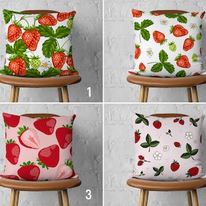 Strawberry Pillow Cover, Summer Pillow Case, Fruit Cushion Cover, Any Size Pillow, Handmade Pillow, Couch Pillow Case, 20x20 18x18