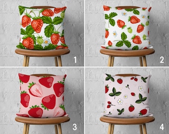 Strawberry Pillow Cover, Summer Pillow Case, Fruit Cushion Cover, Any Size Pillow, Handmade Pillow, Couch Pillow Case, 20x20 18x18