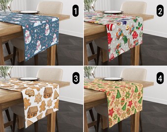Mysig julbordslöpare, snögubbepepparkaksstrumpa polkagrislöpare, glad vinterdekor, matrumsdekor, valfri storlek