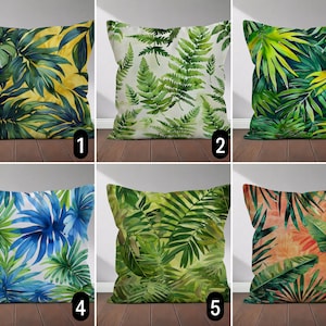 Tropical Leaves Throw Pillow Cover, Jungle Palm Leaves Foliage Cushion Cover, Botanical Boho Exotic Pillow Case,Any Custom Size, 16x16 18x18