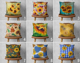 Sunflower Painting Pillow Case, Summer Sunflowers Cushion Cover, Yellow Floral Throw Pillow Cover, Sunflower Decor, Handmade Pillow, 16x16