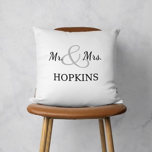 Customized Mr & Mrs Pillow Cover, Personalized Family Cushion Cover, Custom Pillow Case, Wedding Gift, Any Size, Cover Only, 18x18, 22x22