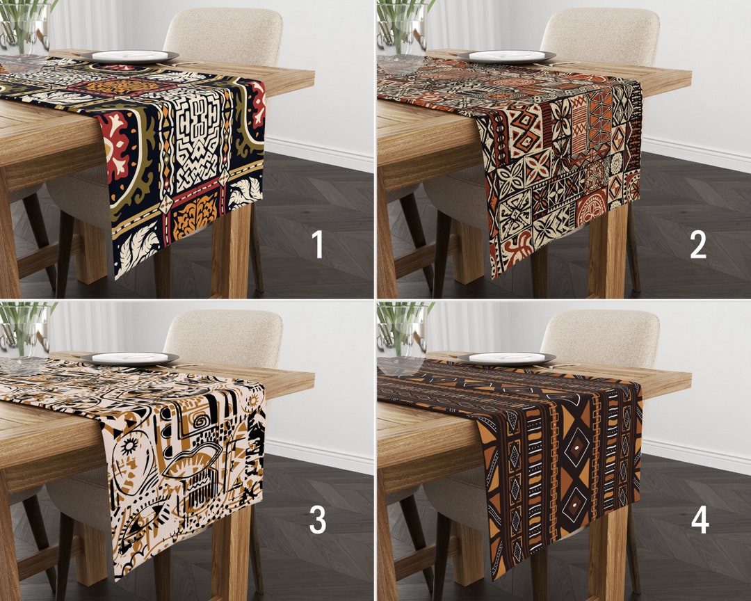 Aztec & Ethnic Earth Tones Table Runner, Black and Brown Tribal Kitchen ...