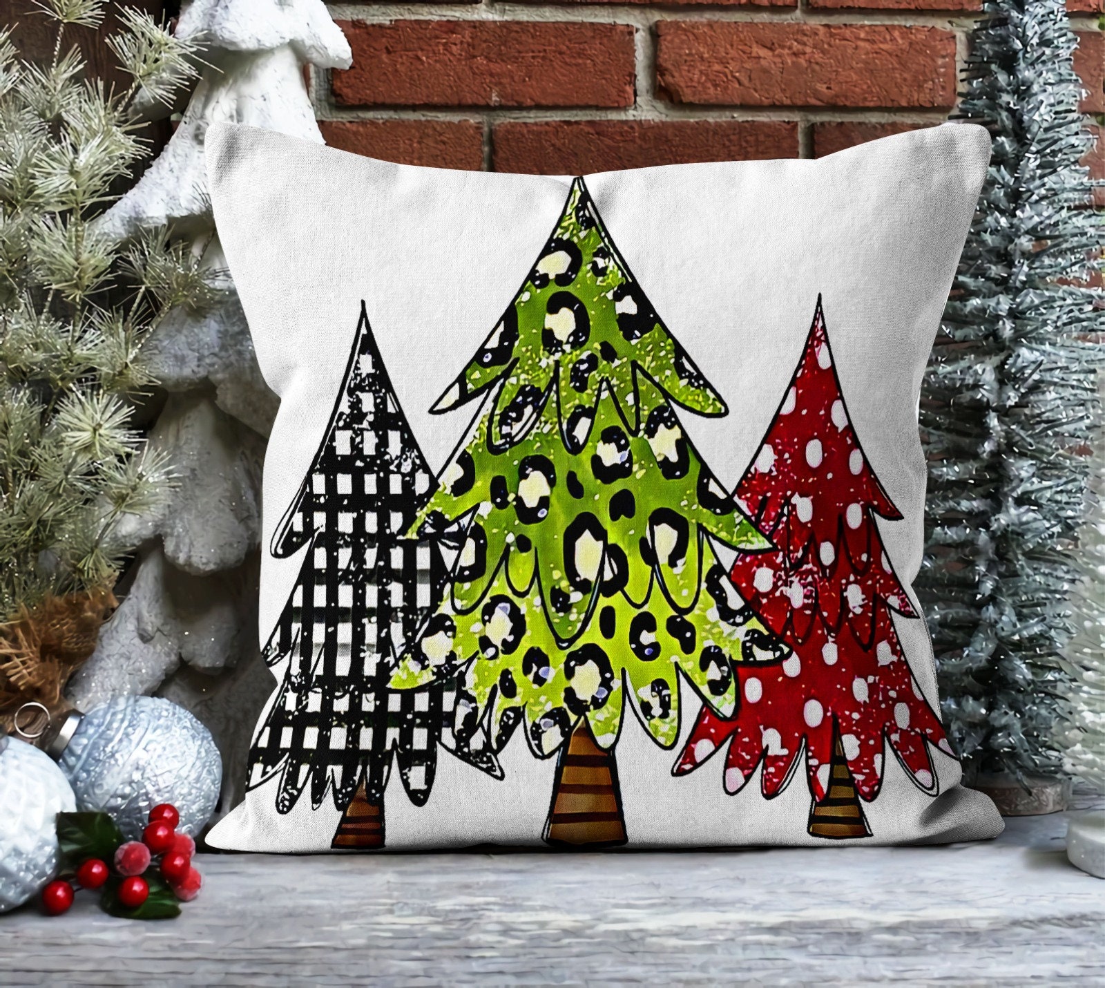 Winter Throw Pillow Cover, Cozy Christmas Cushion Cover, Pine Tree ...
