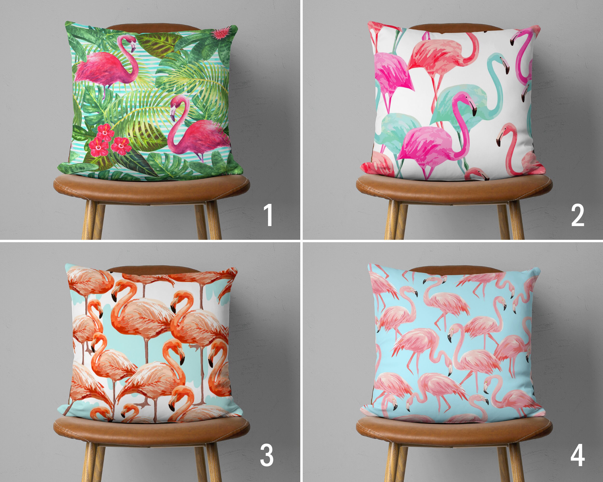 Flamingo Pillow Case, Flamingo Design Pink Green & Blue Cushion Cover, Animal Pillow Cover, Any Size Pillow, Unique Preppy Decor