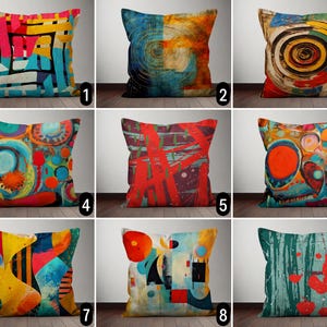 Abstract Red Blue Yellow Pillow Case, Vibrant & Vivid Color Modern Cushion Cover, Circular Motifs Painting Pillow Cover, Farmhouse Decor