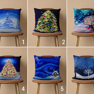 Snowy Night & Pine Tree Pillow Cover, Navy Blue Winter Cushion Cover, Christmas Pillowcase, New Year&#39;s Present, Apartment Decor, 20x20 18x18