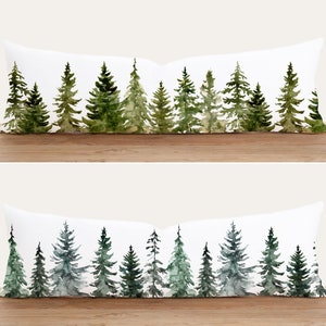 Federa per cuscino lombare con motivo a pino, federa per cuscino lungo con foresta di pini verde, federa per cuscino invernale, decorazione natalizia per camera da letto, qualsiasi dimensione personalizzata