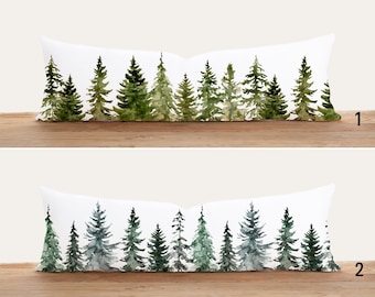 Pine Tree Design Lumbar Pillow Case, Green Pine Forest Long Pillow Cover, Winter Body Pillow Cover, Christmas Bedroom Decor, Any Custom Size
