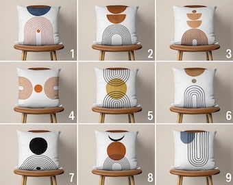 Mid Century Modern Throw Pillow Cover, Abstract Boho Lumbar Pillow Case, Circle Rainbow Cushion Cover, Minimalist Pillow Case, 18x18, 20x20