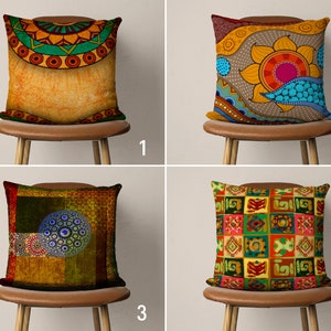Ethnic Moroccan Pillow Covers, Bohemian Orange Blue Red Cushion Cover, Abstract Toss Pillow Case, Living Room Decor, Euro Sham, Cover Only