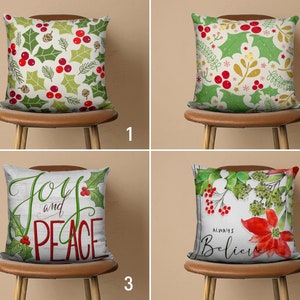 Holly Red Berry Pillow Cover, Winter Berry Cushion Cover, Floral Christmas Throw Pillow Case, Christmas Gift, Winter Decor, Handmade Pillow