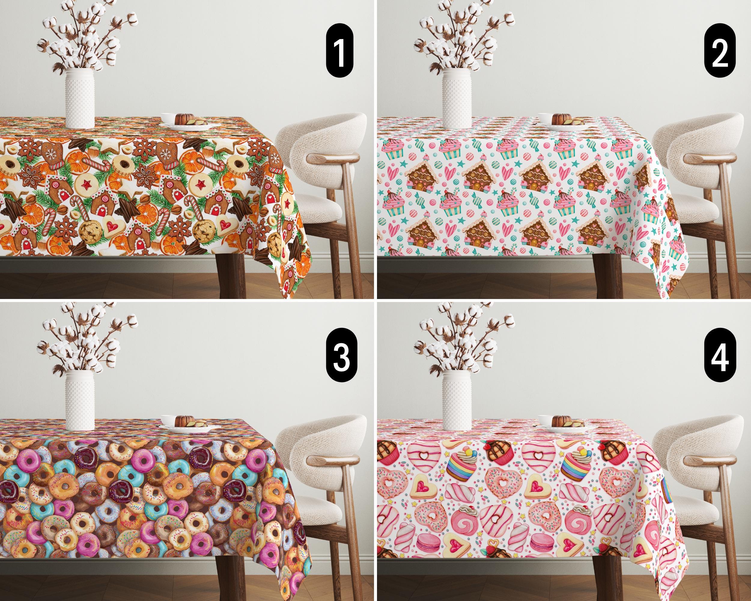 Holiday Gingerbread Tablecloth, Christmas Cookies & Donuts Tablecloth ...