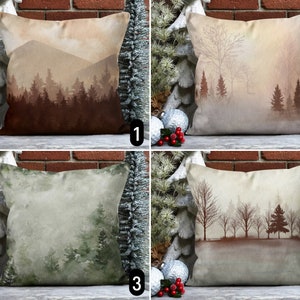 Federa per cuscino con motivo a foresta di pini, federa invernale rustica marrone verde, federa per cuscino con motivo a bosco, decorazioni natalizie, tutte le misure, 20x20, 24x24