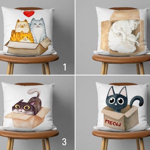 Cat in Box Pillow Cover, Cute Cats Pillow Case, Kitten Cushion Cover, Gift for Cat Mom, Bedroom Decor, Preppy Home Decor, Any Size Pillows