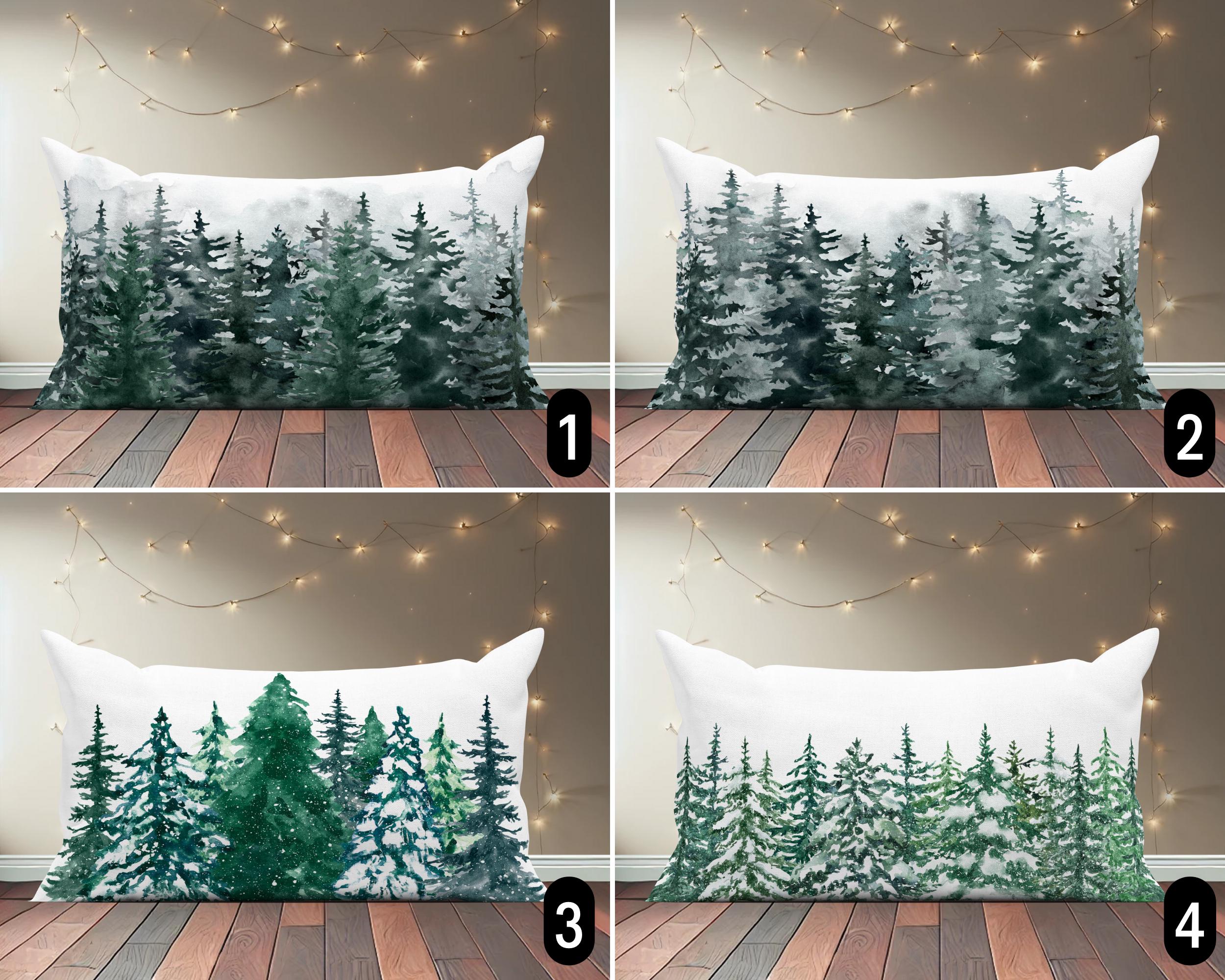 Gumuslen Winter Evergreen Tree Pillow Covers - 16x16 Inch, Decorative Square Covers, Hidden Zipper