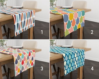 Colorful Retro Design Table Runner, Drop Pattern Blue Runner, Mid Century Modern & Vintage Tablecloth, Retro Table Linens, Farmhouse Decor