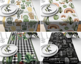 Cactus Table Runner, Floral Boho Runner, Farmhouse Tablecloth, Kitchen Textile, Any Size Runner, Personalized Table Runner, Cactus Decor