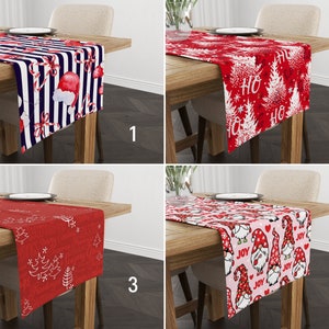 Red Christmas Table Runner, Santa Claus & Christmas Gnome Runner, New Year Decoration, Red Winter Decor, Dining Room Decor, Pine Tree Runner