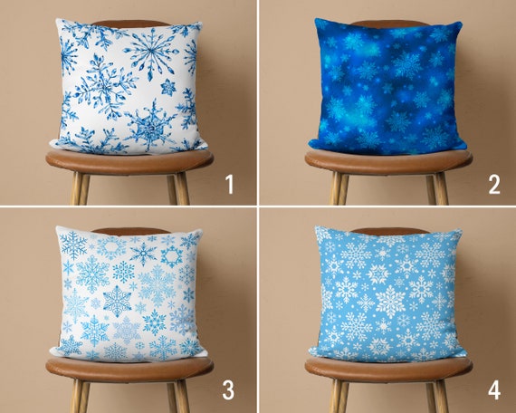 Blue White Snowflake Pillow Cover Snowy Winter Pillow Case Christmas Cushion Cover Living Room Decor Any Size Pillow 24x24 26x26 Etsy