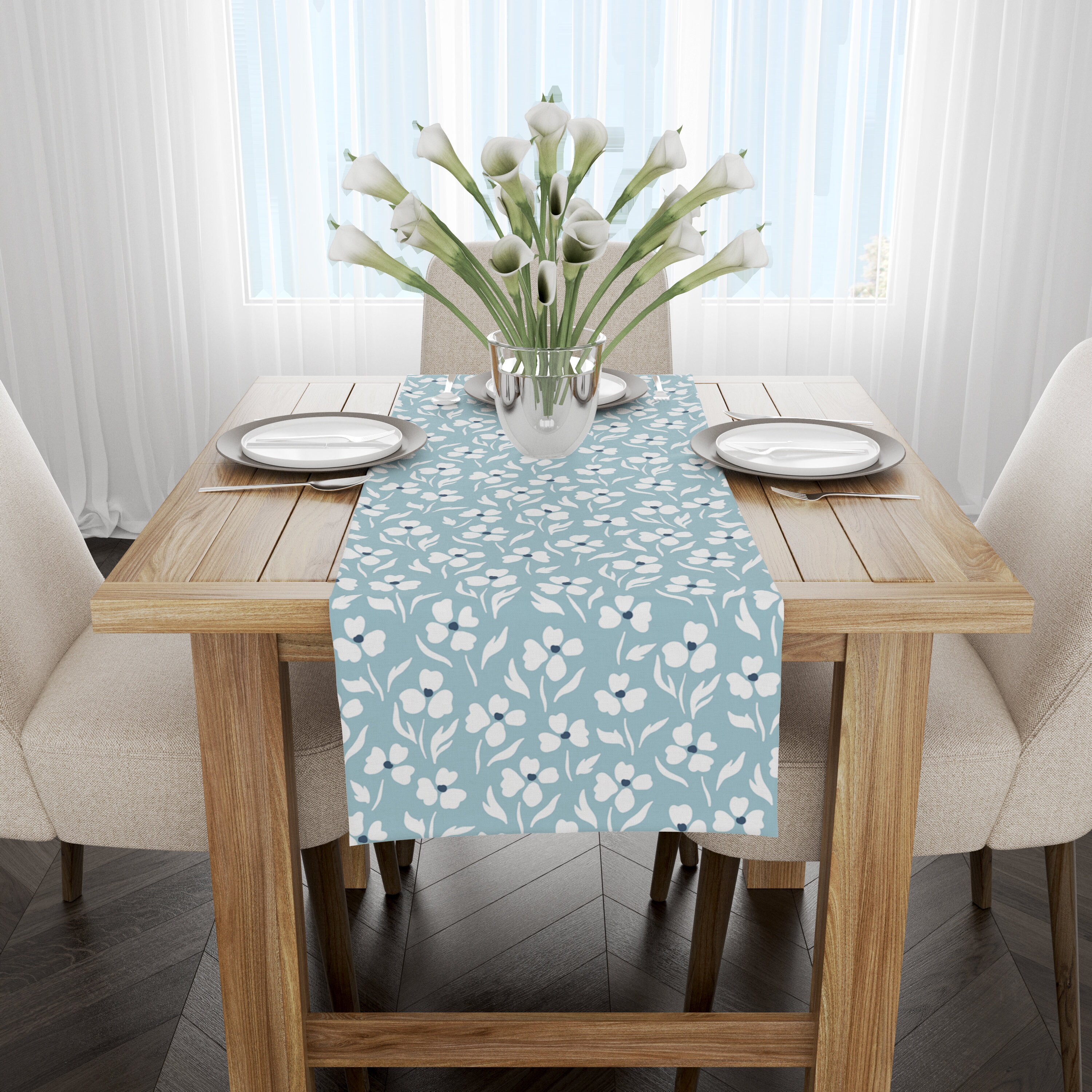 Chemin De Table Fleurs Marguerites Printemps Été – 100x150 Cm, Tulle Brodé 3D, Décoration Table Romantique