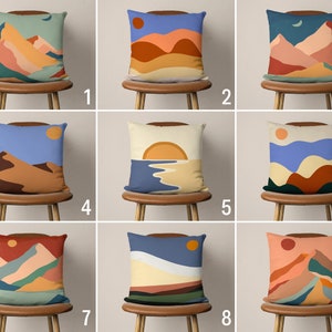 Boho Landscape Pillow Cover, Abstract Mountain View Pillow Case, Colorful Modern Cushion Cover, Any Size Couch Pillow Cover, Eclectic Decor