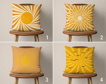 Jaune Sun Beam Taie d'oreiller, Sun Ray Mid Century Modern Pillow Cover, Boho Cushion Cover, Any Size Pillow, Bedroom Decor, Warm Colored Decor