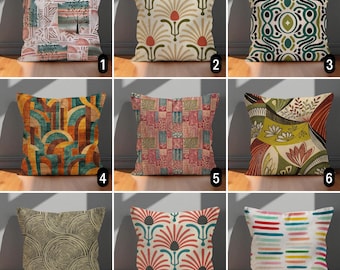 Abstract Flowers Shapes Cushion Cover, Mid Century Modern Pillow Case, Retro Home Decor