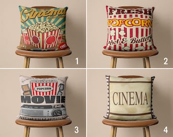 Poszewka na poduszkę z motywem kina i popcornu, poszewka na poduszkę do kina domowego w stylu retro, poszewka na poduszkę z motywem wieczoru filmowego, poszewki na poduszki z nadrukiem cyfrowym