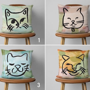 Smiling Cat Pillow Cover, Abstract Cats Cushion Cover, One Line Drawing Pillow Case, Any Size Throw Pillows, Cover Only, Euro Sham Cover