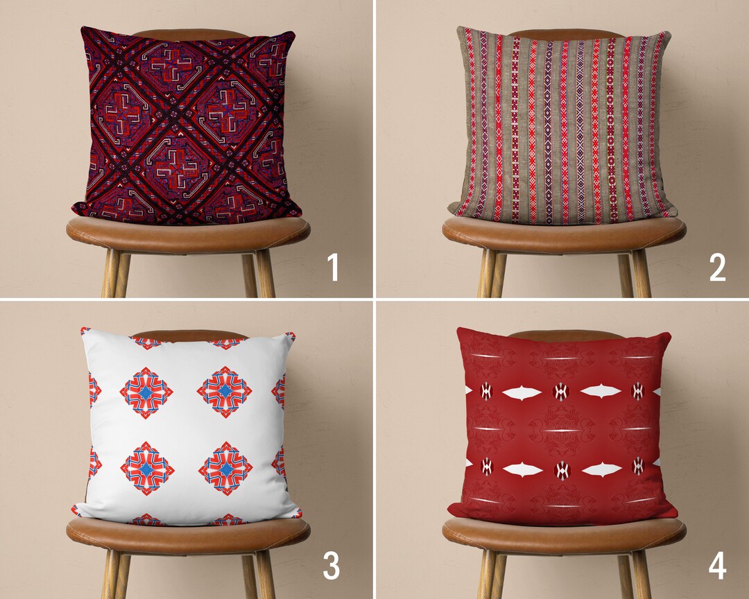 Rug Pattern Pillow Case, Traditional Red Pillow Cover, Ethnic Cushion