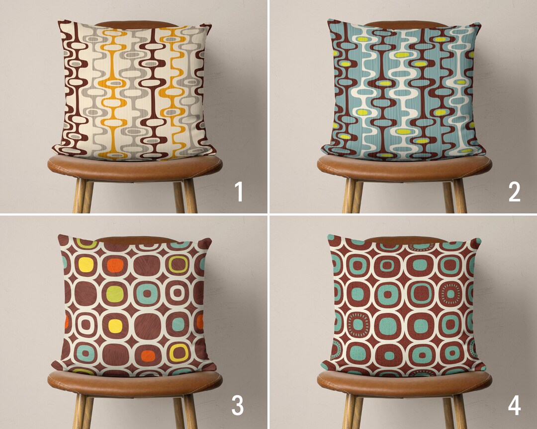 Mid Century Modern Pillow Case, Retro Style Pillow Cover, Brown Blue